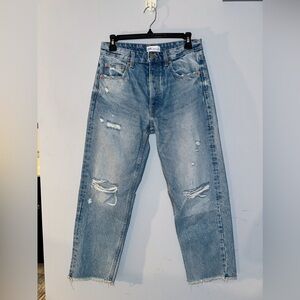 high waisted straight leg distressed zara jeans
